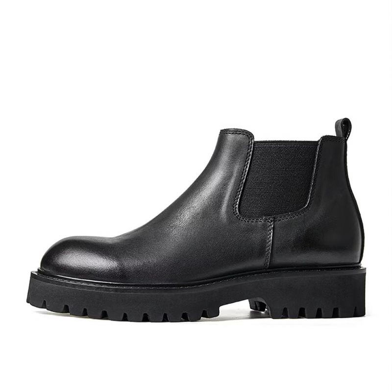 Męskie Buty Z Owczej Skóry Eleganckie Krótkie Martin Zamkiem Błyskawicznym - Czarny