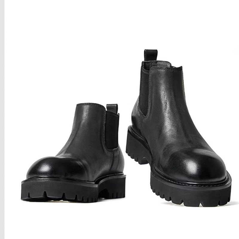 Męskie Buty Z Owczej Skóry Eleganckie Krótkie Martin Zamkiem Błyskawicznym - Czarny