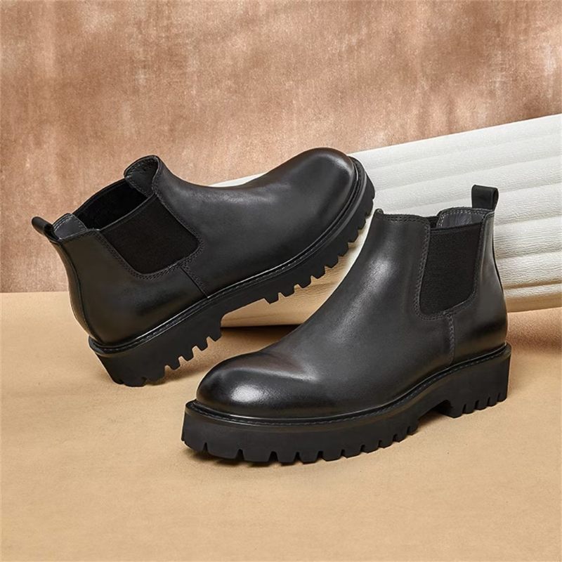 Męskie Buty Z Owczej Skóry Eleganckie Krótkie Martin Zamkiem Błyskawicznym - Czarny