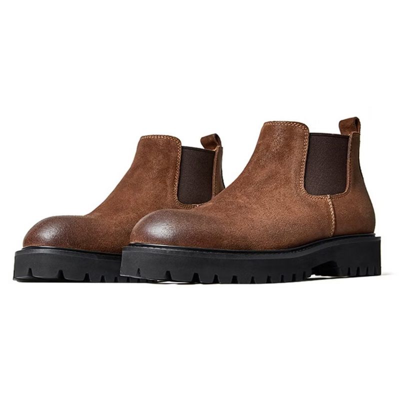 Męskie Buty Z Owczej Skóry Eleganckie Krótkie Martin Zamkiem Błyskawicznym - Brązowy