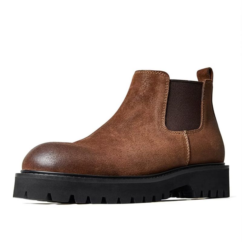 Męskie Buty Z Owczej Skóry Eleganckie Krótkie Martin Zamkiem Błyskawicznym - Brązowy