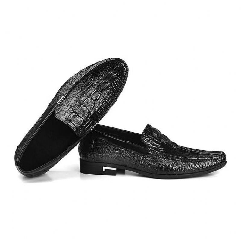 Męskie Mokasyny Allilux Exotic Leather Slip On Casualowe - Czarny