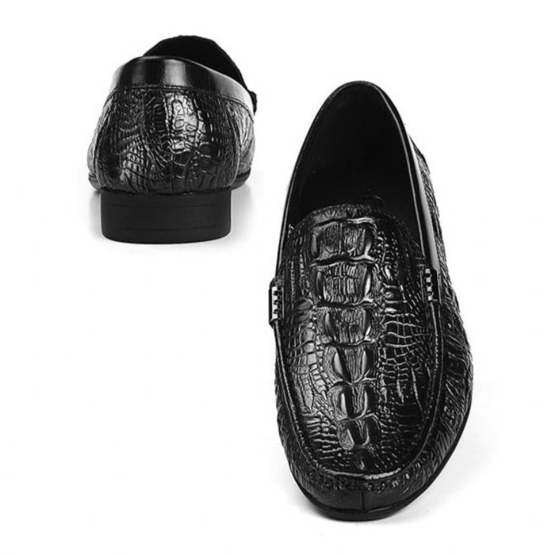Męskie Mokasyny Allilux Exotic Leather Slip On Casualowe - Czarny