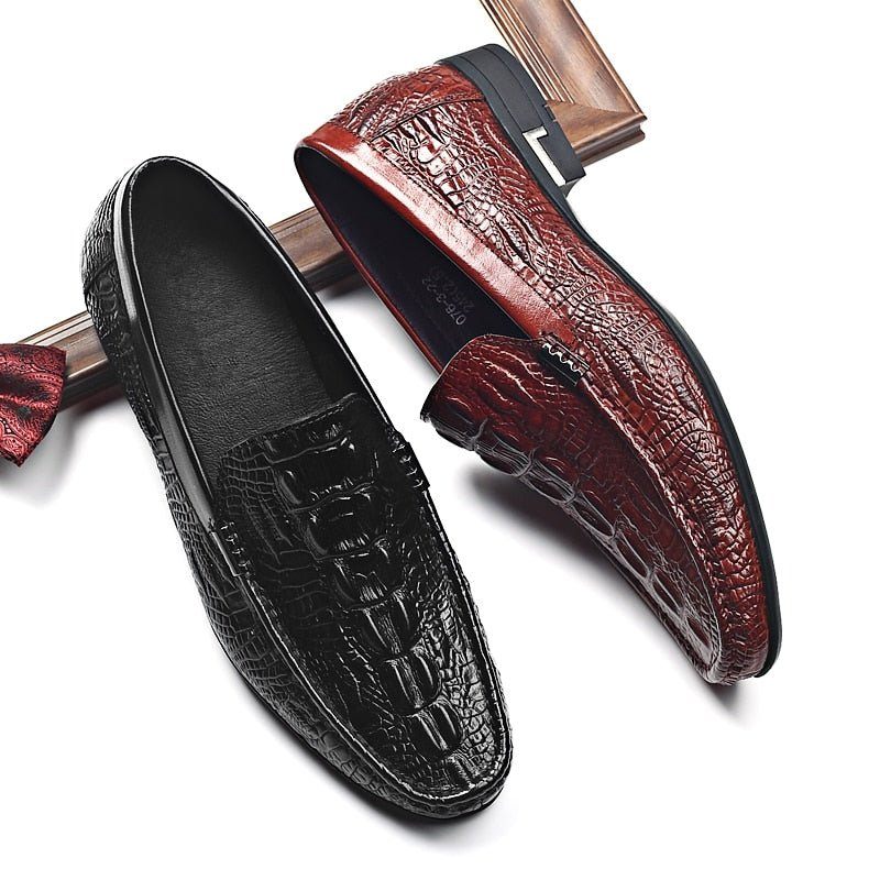 Męskie Mokasyny Allilux Exotic Leather Slip On Casualowe - Czarny