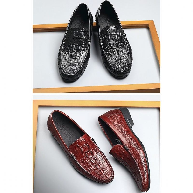 Męskie Mokasyny Allilux Exotic Leather Slip On Casualowe - Czarny