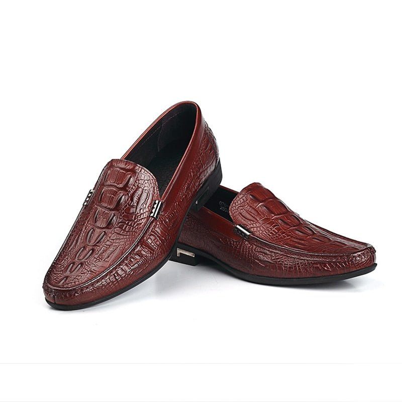 Męskie Mokasyny Allilux Exotic Leather Slip On Casualowe - Czerwony