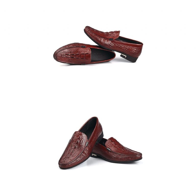 Męskie Mokasyny Allilux Exotic Leather Slip On Casualowe - Czerwony