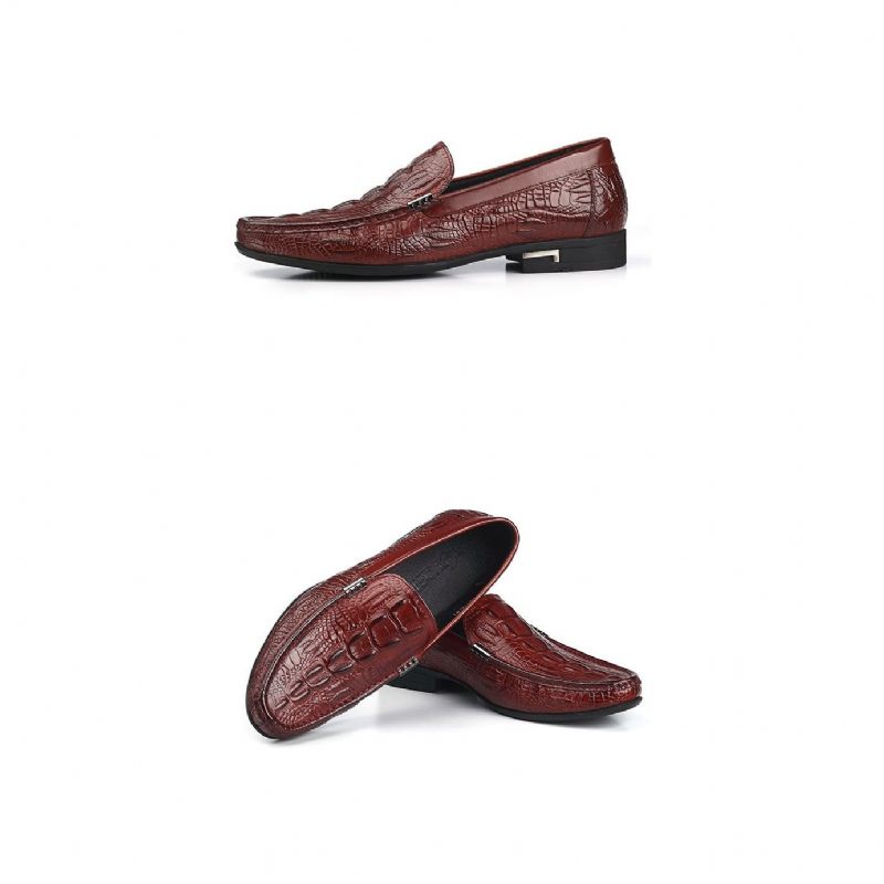 Męskie Mokasyny Allilux Exotic Leather Slip On Casualowe - Czerwony