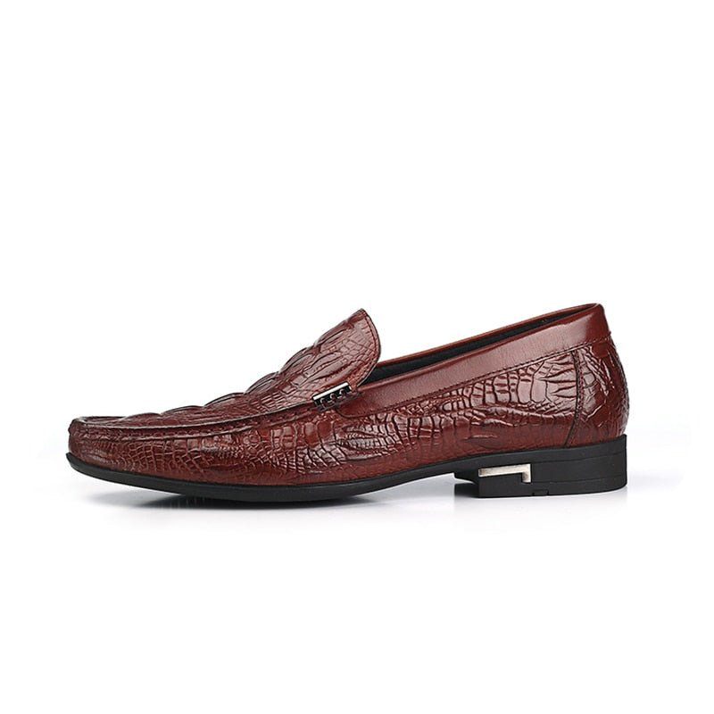 Męskie Mokasyny Allilux Exotic Leather Slip On Casualowe - Czerwony