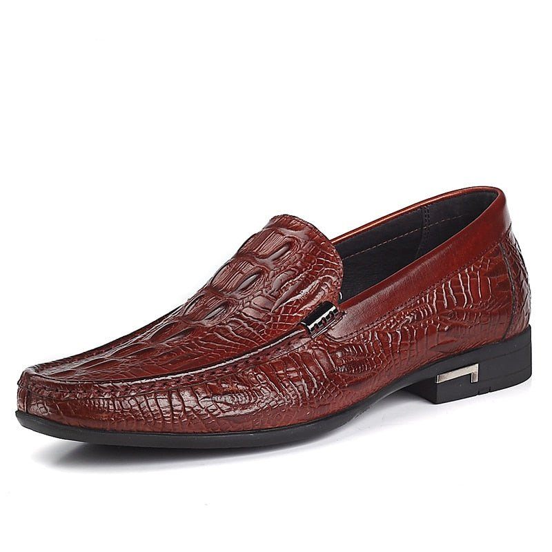 Męskie Mokasyny Allilux Exotic Leather Slip On Casualowe - Czerwony