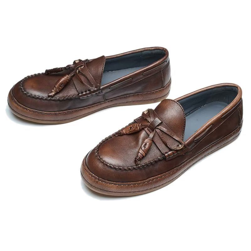 Męskie Mokasyny Luksusowe Eleganckie Buty Wsuwane Ze Skóry Bydlęcej Z Frędzlami - Kawa