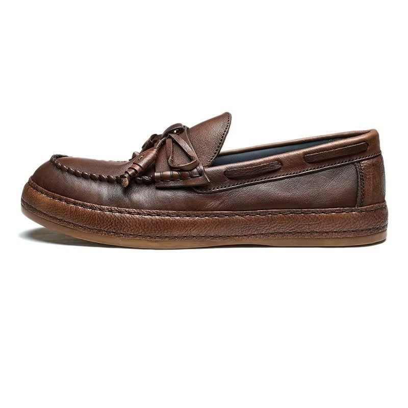 Męskie Mokasyny Luksusowe Eleganckie Buty Wsuwane Ze Skóry Bydlęcej Z Frędzlami - Kawa