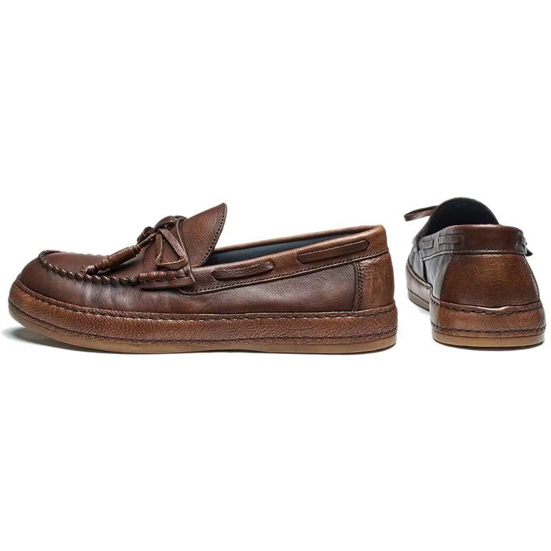 Męskie Mokasyny Luksusowe Eleganckie Buty Wsuwane Ze Skóry Bydlęcej Z Frędzlami - Kawa