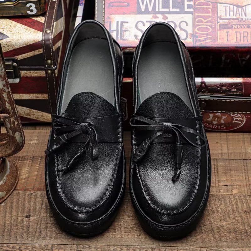 Męskie Mokasyny Luksusowe Eleganckie Buty Wsuwane Ze Skóry Bydlęcej Z Frędzlami - Czarna