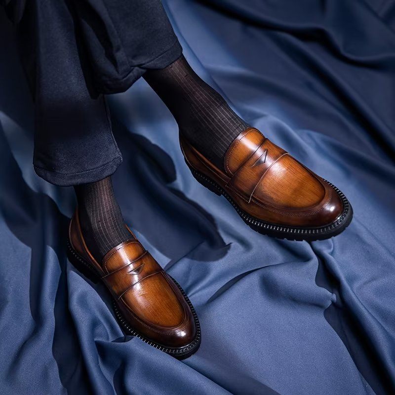 Męskie Mokasyny Luksusowe Skórzane Eleganckie Buty Wsuwane - Brązowy