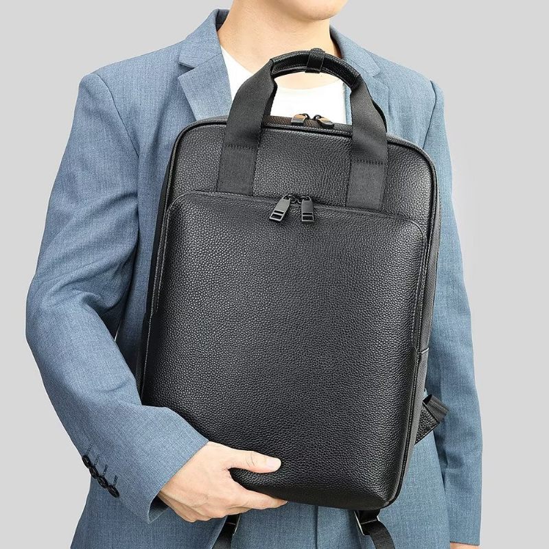 Męskie Plecaki Plecak Podróżny Na Laptopa Ze Skóry Bydlęcej - Czarny