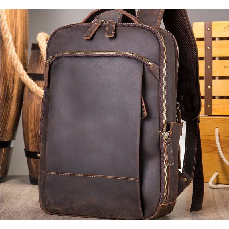 Męskie Plecaki W Stylu Vintage Luksusowy Skórzany Plecak Podróżny Na Laptopa - Kawa