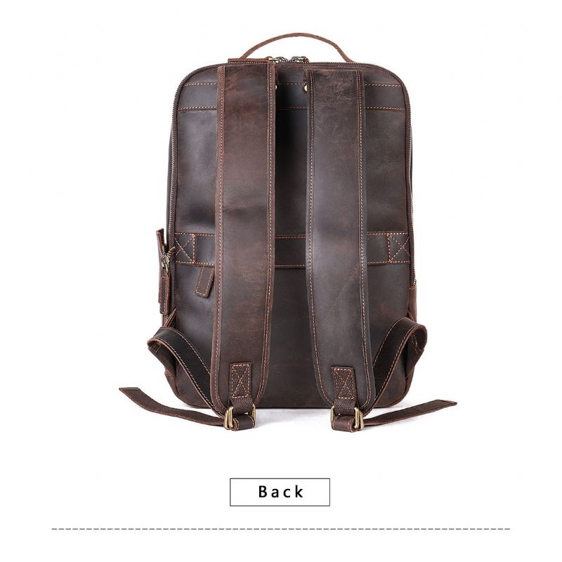 Męskie Plecaki W Stylu Vintage Luksusowy Skórzany Plecak Podróżny Na Laptopa - Kawa