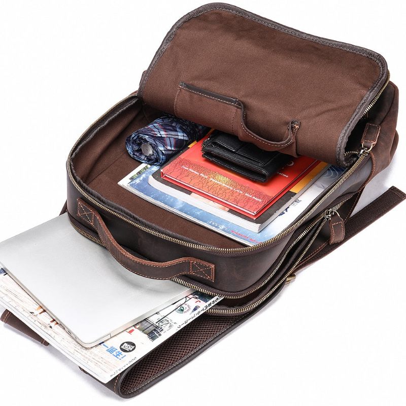 Męskie Plecaki W Stylu Vintage Luksusowy Skórzany Plecak Podróżny Na Laptopa - Kawa