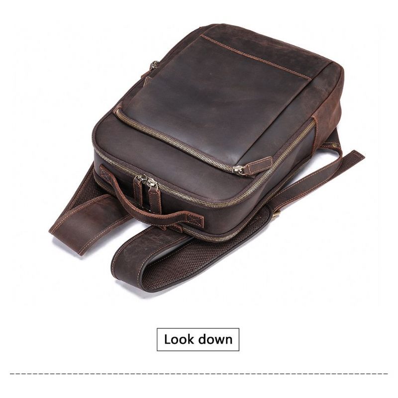 Męskie Plecaki W Stylu Vintage Luksusowy Skórzany Plecak Podróżny Na Laptopa - Kawa