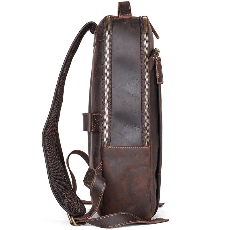 Męskie Plecaki W Stylu Vintage Luksusowy Skórzany Plecak Podróżny Na Laptopa - Kawa