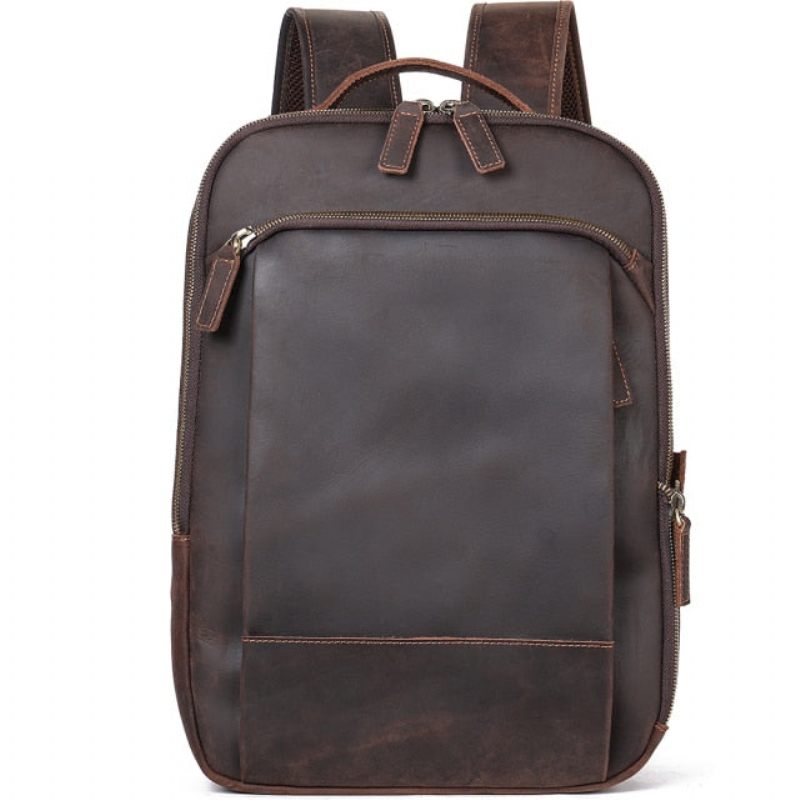 Męskie Plecaki W Stylu Vintage Luksusowy Skórzany Plecak Podróżny Na Laptopa - Kawa