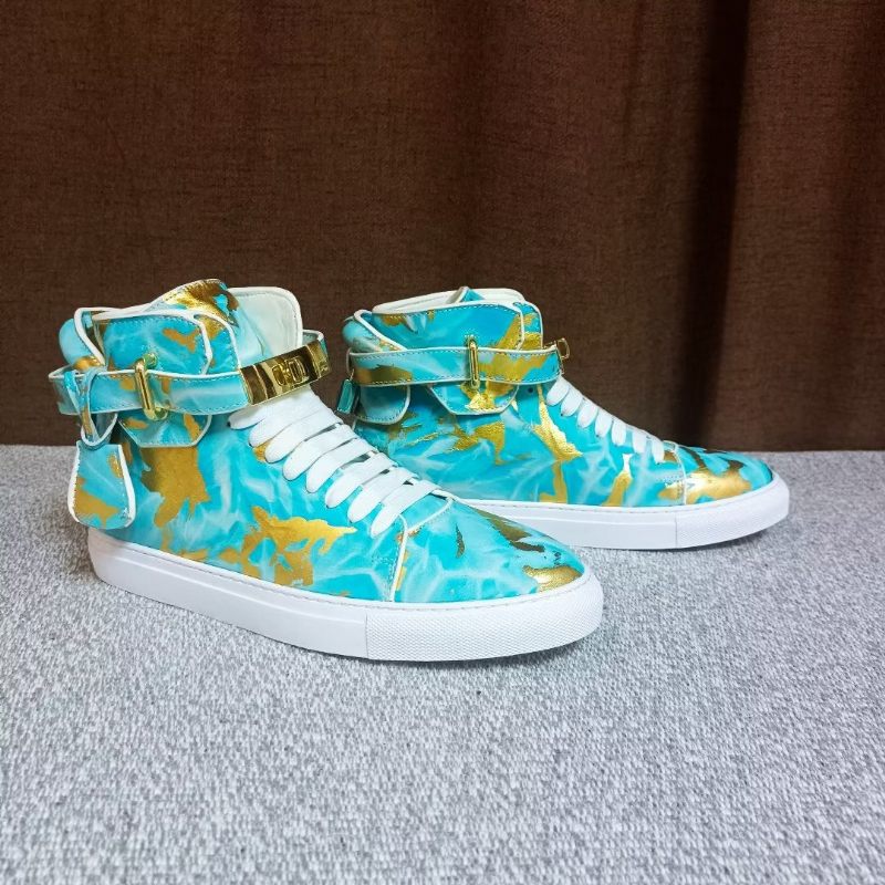 Męskie Tenisówki Streetwise Graffiti Wysokie Buty Ze Skóry Bydlęcej - Niebieski