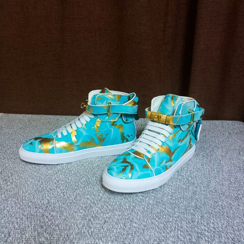 Męskie Tenisówki Streetwise Graffiti Wysokie Buty Ze Skóry Bydlęcej - Niebieski