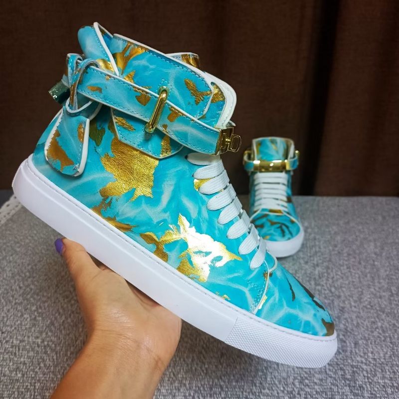 Męskie Tenisówki Streetwise Graffiti Wysokie Buty Ze Skóry Bydlęcej - Niebieski