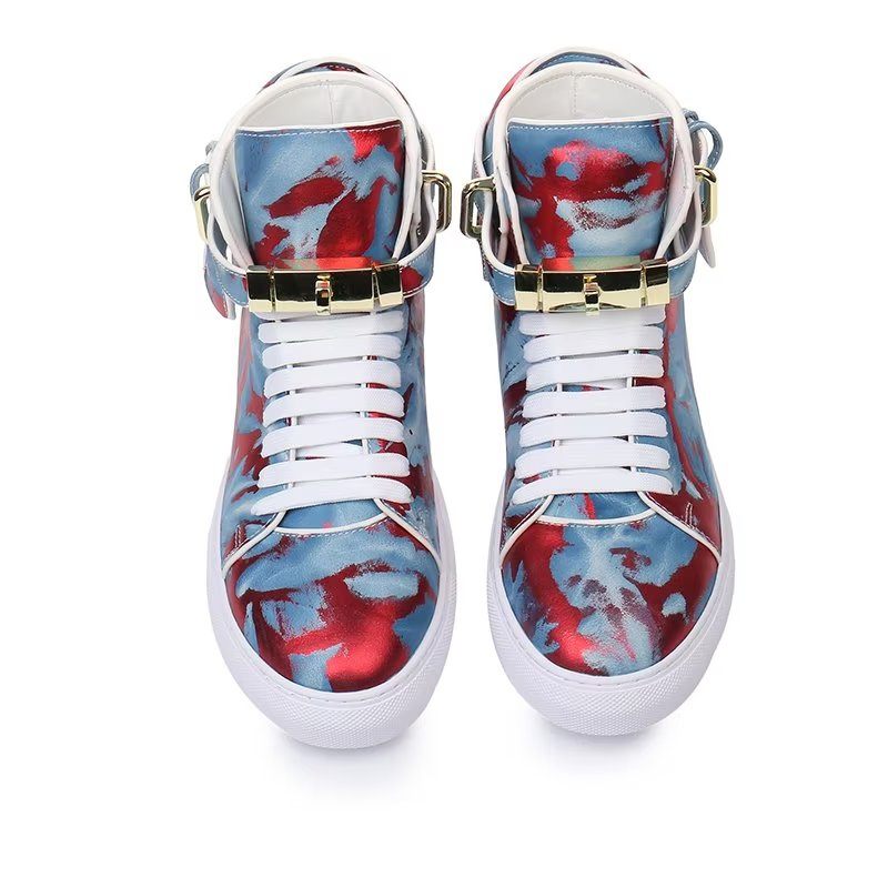 Męskie Tenisówki Streetwise Graffiti Wysokie Buty Ze Skóry Bydlęcej - Czerwony