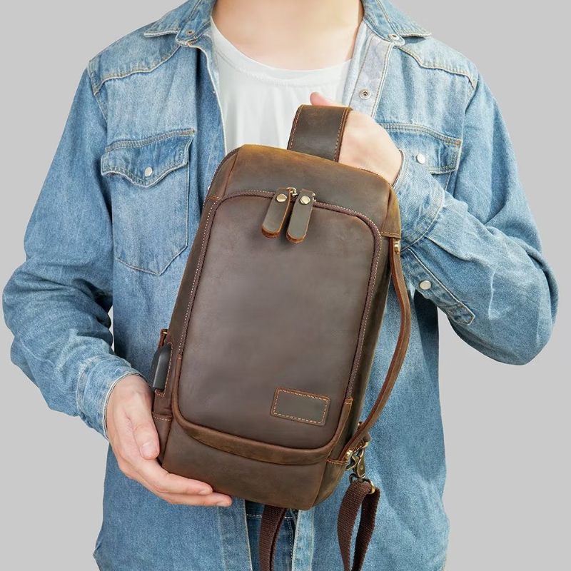 Męskie Torby Na Ramię Torba Klatkę Piersiową W Stylu Vintage Stylowy Plecak - Kawowy