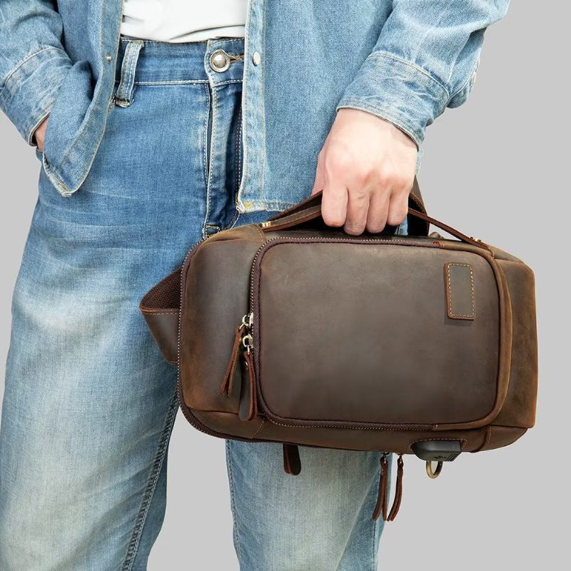 Męskie Torby Na Ramię Torba Klatkę Piersiową W Stylu Vintage Stylowy Plecak - Kawowy