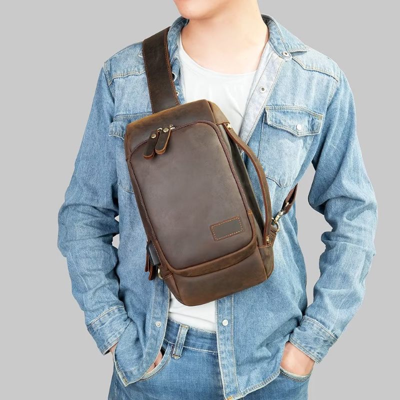 Męskie Torby Na Ramię Torba Klatkę Piersiową W Stylu Vintage Stylowy Plecak - Kawowy