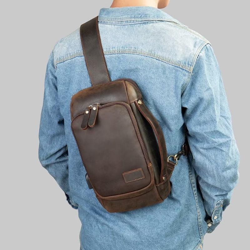 Męskie Torby Na Ramię Torba Klatkę Piersiową W Stylu Vintage Stylowy Plecak - Kawowy