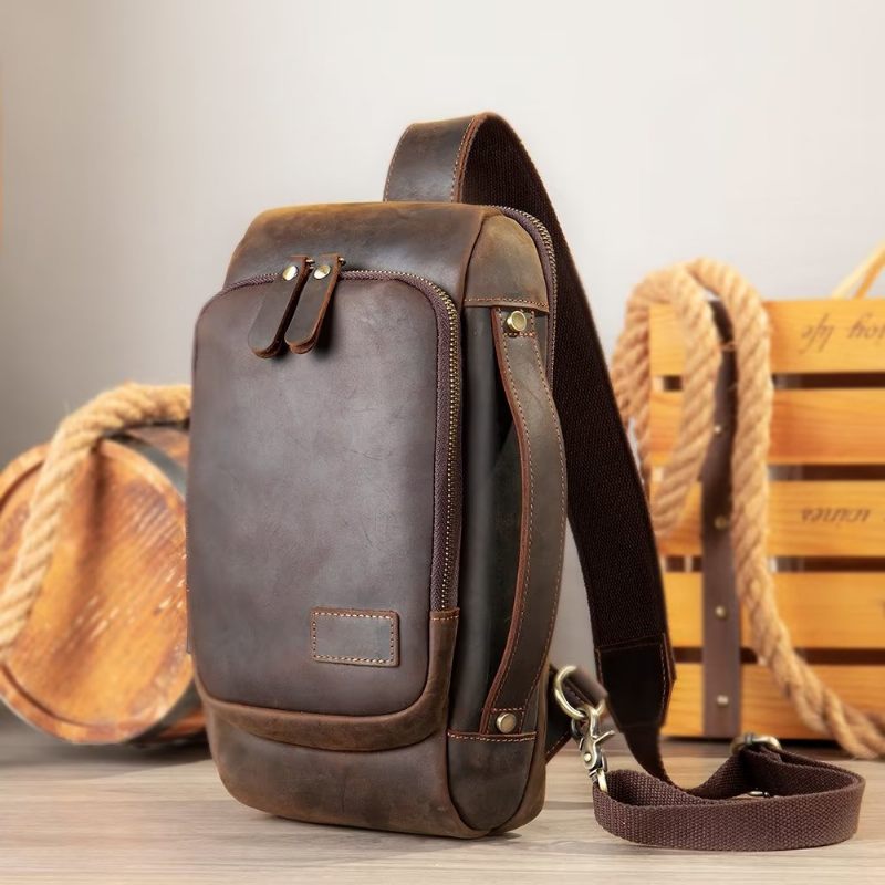 Męskie Torby Na Ramię Torba Klatkę Piersiową W Stylu Vintage Stylowy Plecak - Kawowy