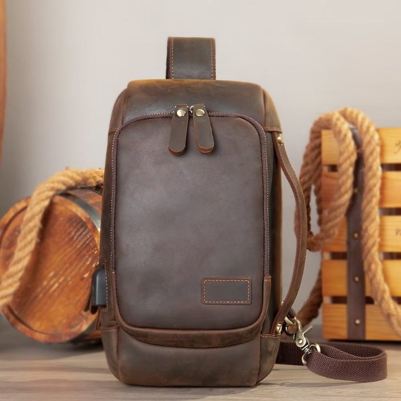 Męskie Torby Na Ramię Torba Klatkę Piersiową W Stylu Vintage Stylowy Plecak - Kawowy