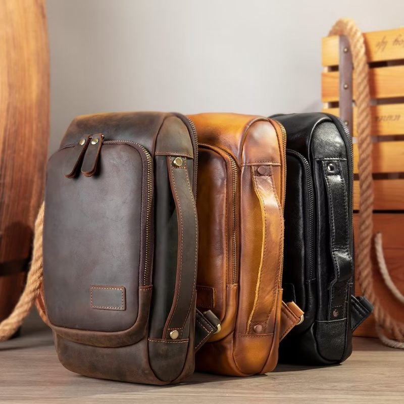 Męskie Torby Na Ramię Torba Klatkę Piersiową W Stylu Vintage Stylowy Plecak - Kawowy