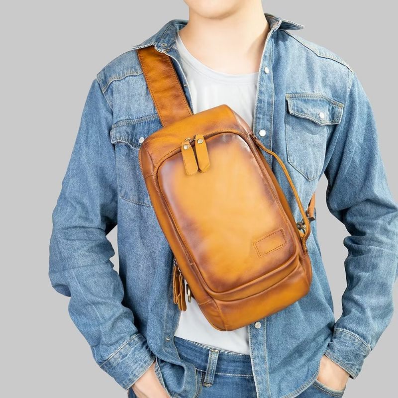 Męskie Torby Na Ramię Torba Klatkę Piersiową W Stylu Vintage Stylowy Plecak - Brązowy