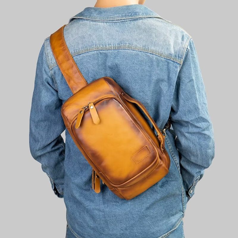 Męskie Torby Na Ramię Torba Klatkę Piersiową W Stylu Vintage Stylowy Plecak - Brązowy