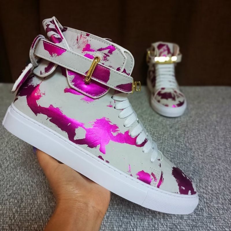Męskie Trampki Graffiti Artisan Ze Skóry Bydlęcej Wysokie Tenisówki - Fioletowy