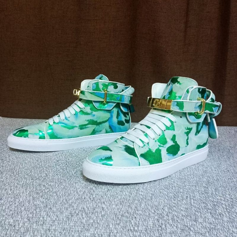 Męskie Trampki Graffiti Artisan Ze Skóry Bydlęcej Wysokie Tenisówki - Zielony