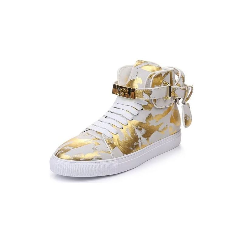 Męskie Trampki Urban Graffiti Chic Wysokie Buty Ze Skóry Bydlęcej - Żółty