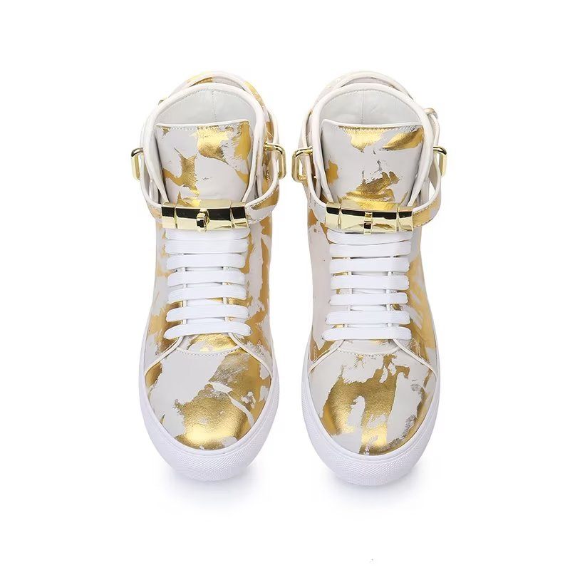 Męskie Trampki Urban Graffiti Chic Wysokie Buty Ze Skóry Bydlęcej - Żółty