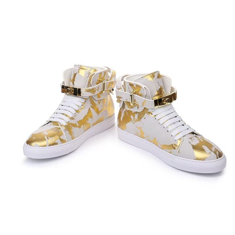 Męskie Trampki Urban Graffiti Chic Wysokie Buty Ze Skóry Bydlęcej - Żółty