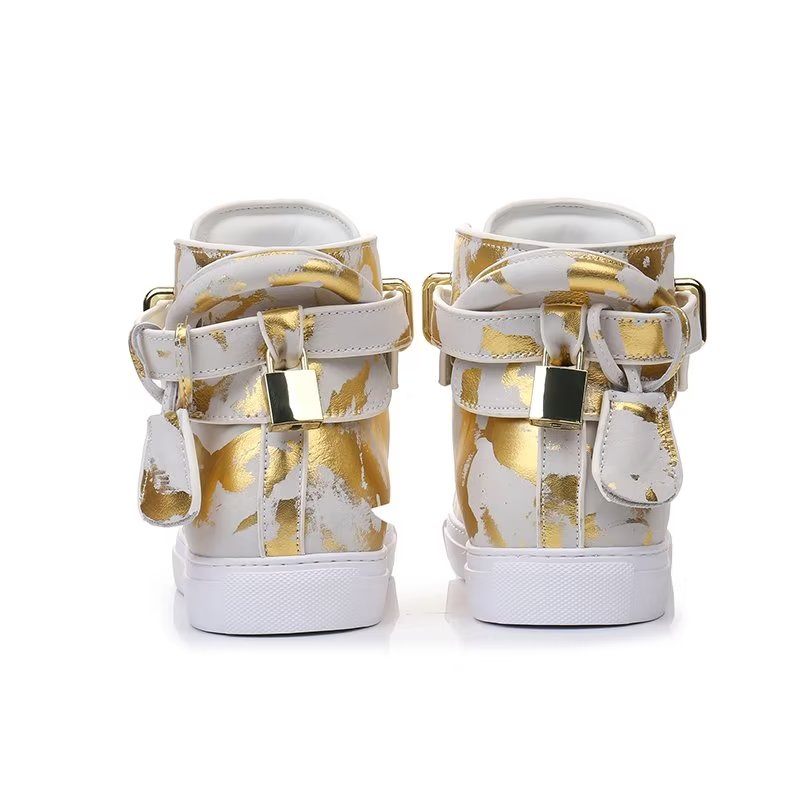 Męskie Trampki Urban Graffiti Chic Wysokie Buty Ze Skóry Bydlęcej - Żółty