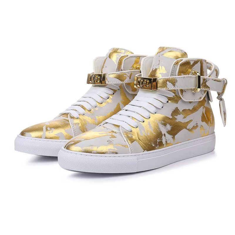 Męskie Trampki Urban Graffiti Chic Wysokie Buty Ze Skóry Bydlęcej - Żółty