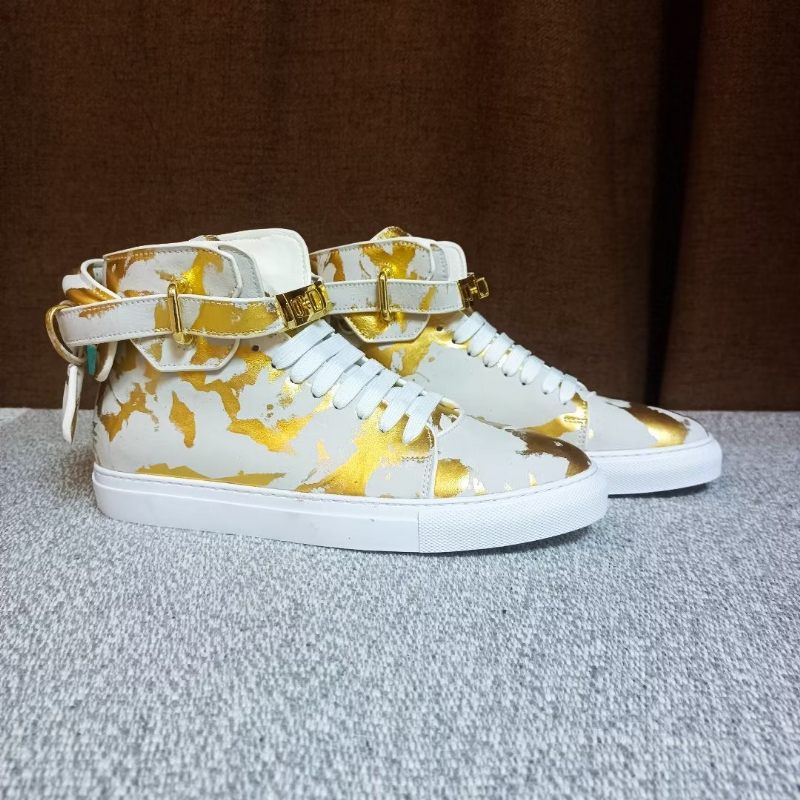 Męskie Trampki Urban Graffiti Chic Wysokie Buty Ze Skóry Bydlęcej - Żółty