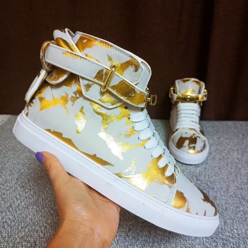 Męskie Trampki Urban Graffiti Chic Wysokie Buty Ze Skóry Bydlęcej - Żółty