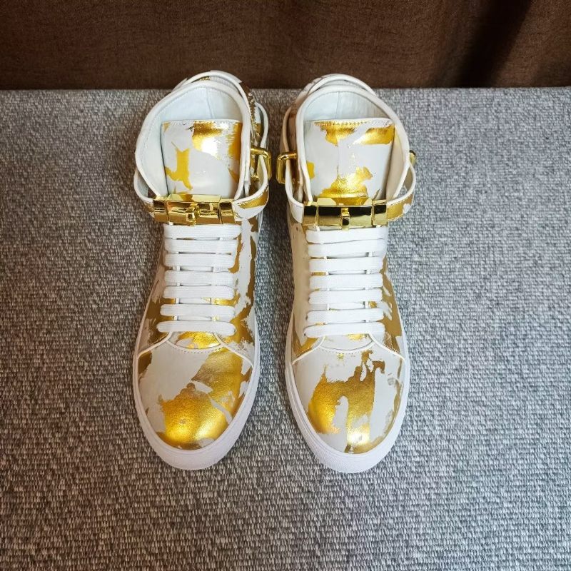 Męskie Trampki Urban Graffiti Chic Wysokie Buty Ze Skóry Bydlęcej - Żółty