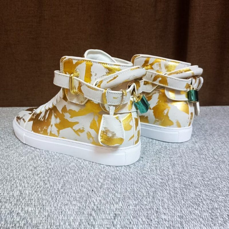Męskie Trampki Urban Graffiti Chic Wysokie Buty Ze Skóry Bydlęcej - Żółty